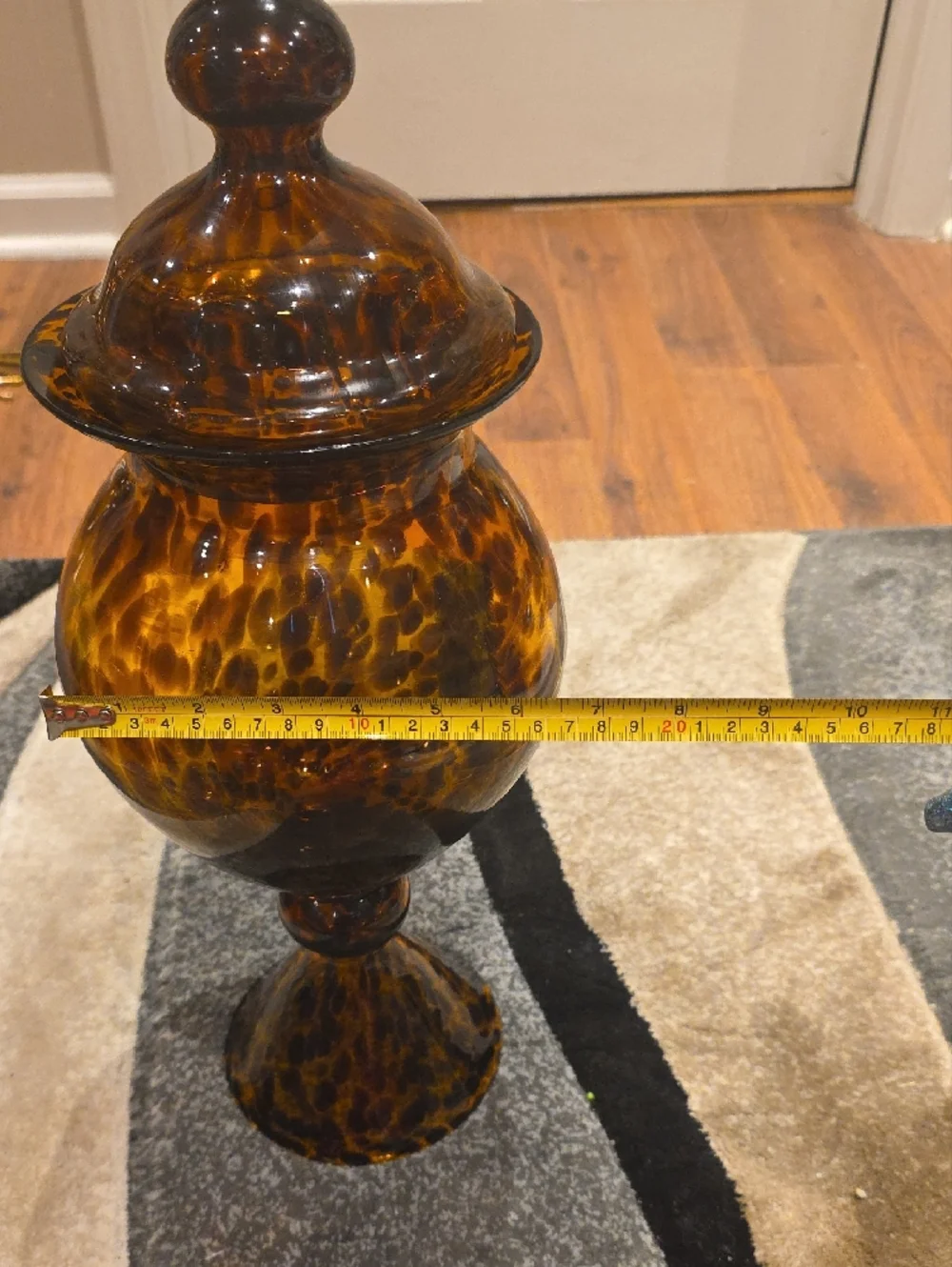 Vintage Amber and Dark Brown Tortoiseshell Glass Jar with Lid - Vintage - Picture 3 of 12